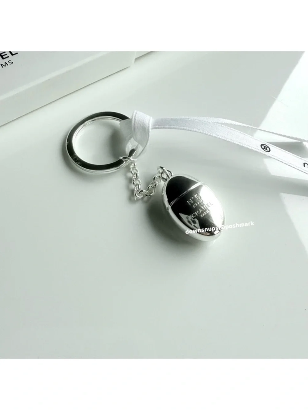 Chanel Silver Miniature No 5 L’eau Keychain Key Charm